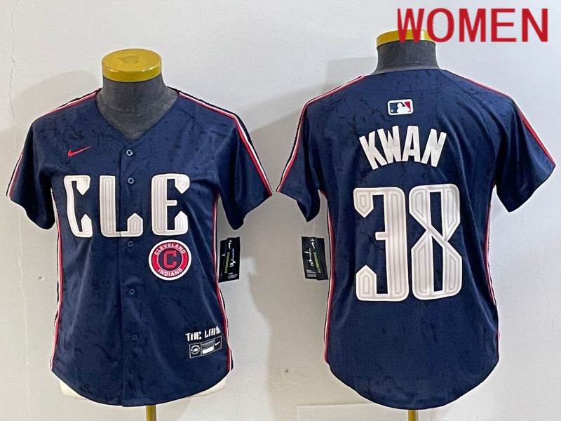 Women Cleveland Indians 38 Kwan Blue City Edition Nike 2024 MLB Jersey style 3